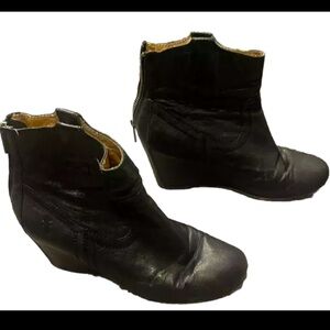 Frye Carson Wedge Womens 6.5 Black Leather Ankle Bootie Boots